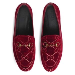 Gucci Jordaan GG Logo Jacquard Velvet Loafers